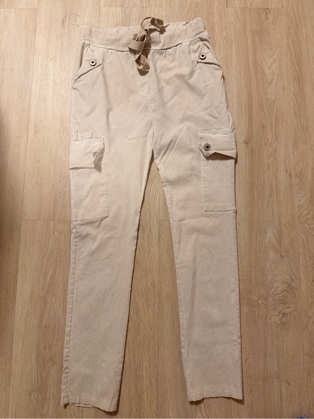 Women's Beige Cargo Joggers with Drawstring Waist - Picture 2 of 7